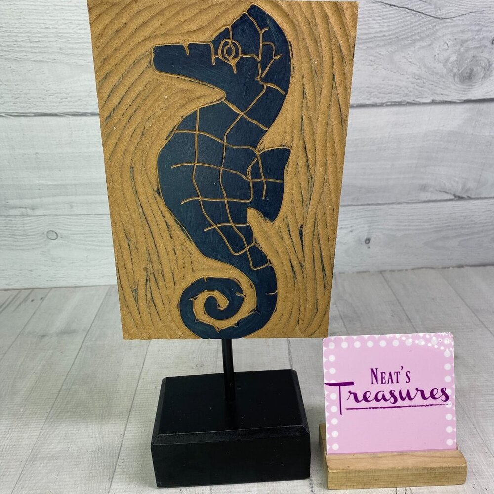 Kohl's Smart Art SEAHORSE Sculpture Wood Black Base Stand Coastal Home Beach Art